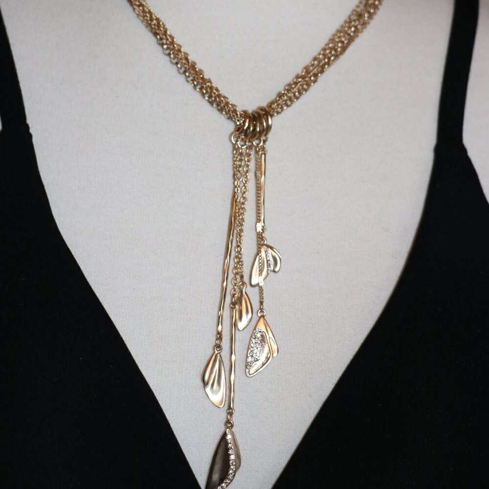 White House Black Market Gold Toned Five Strand Y Drop Style Necklace